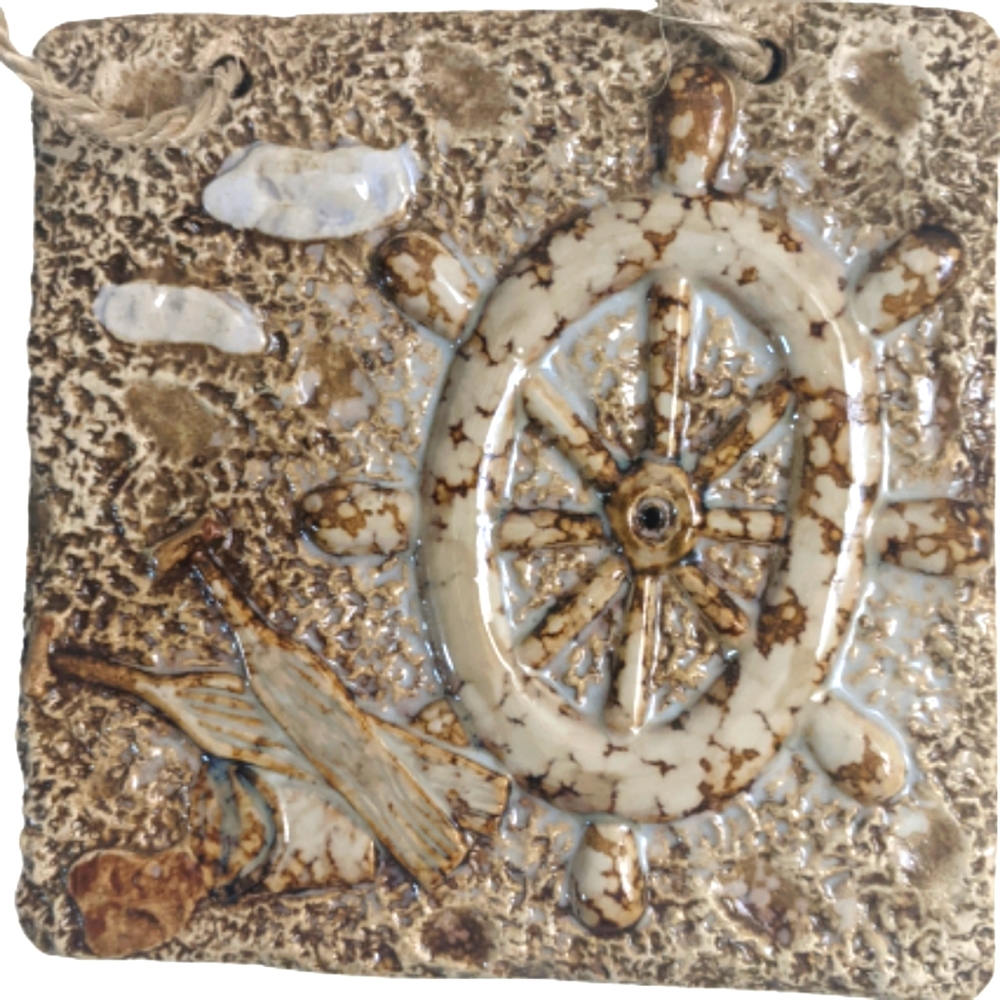 Set of 2 Costal Cottage Ocean Relief Plaque Beach Decor  Sea Garden Wall Hanging